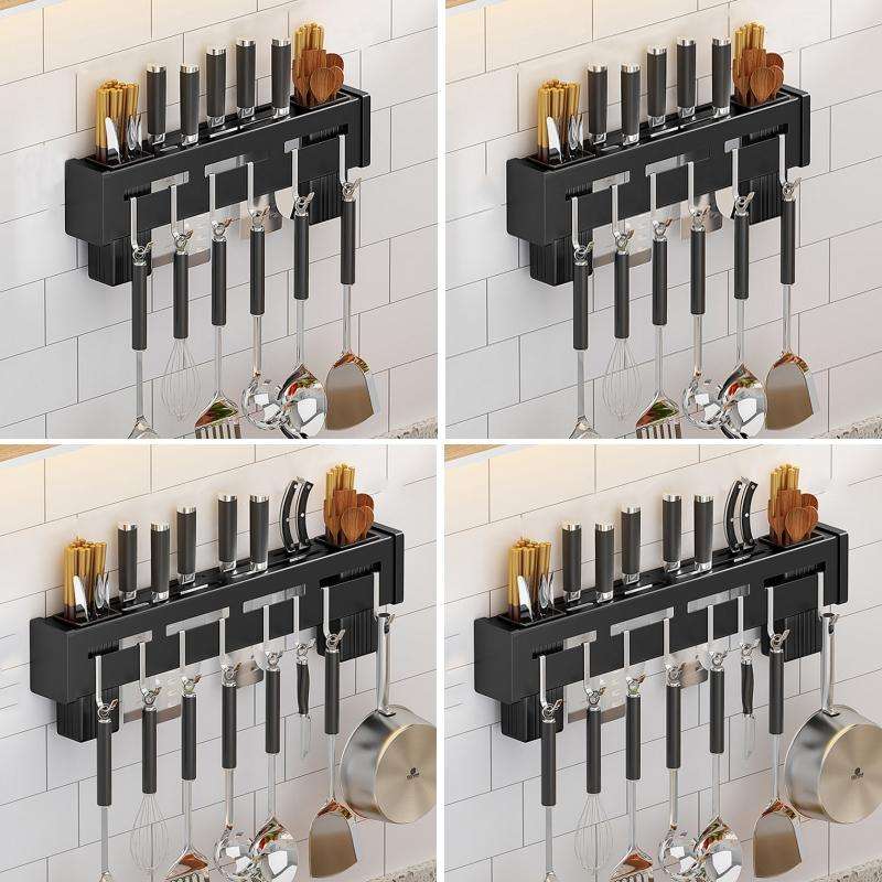 Kitchen Wall-mounted Rack Free Punching Chopsticks Holder, Color:Black 40cm
