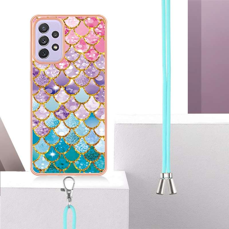 For Samsung Galaxy A23 Electroplating IMD TPU Phone Case with Lanyard(Colorful Scales)