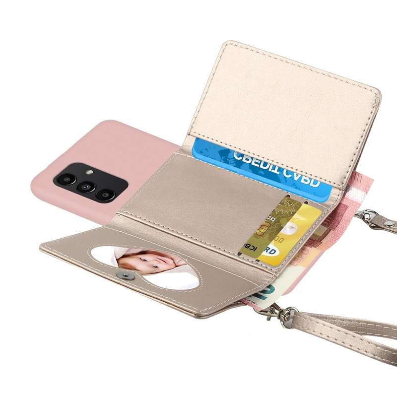 For Samsung Galaxy A54 5G Crossbody Lanyard Wallet Card Bag Phone Case(Pink)