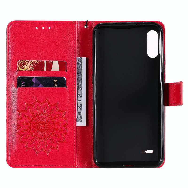 For LG K22 / K22 Plus Sun Embossing Pattern Horizontal Flip Leather Case with Card Slot & Holder ...