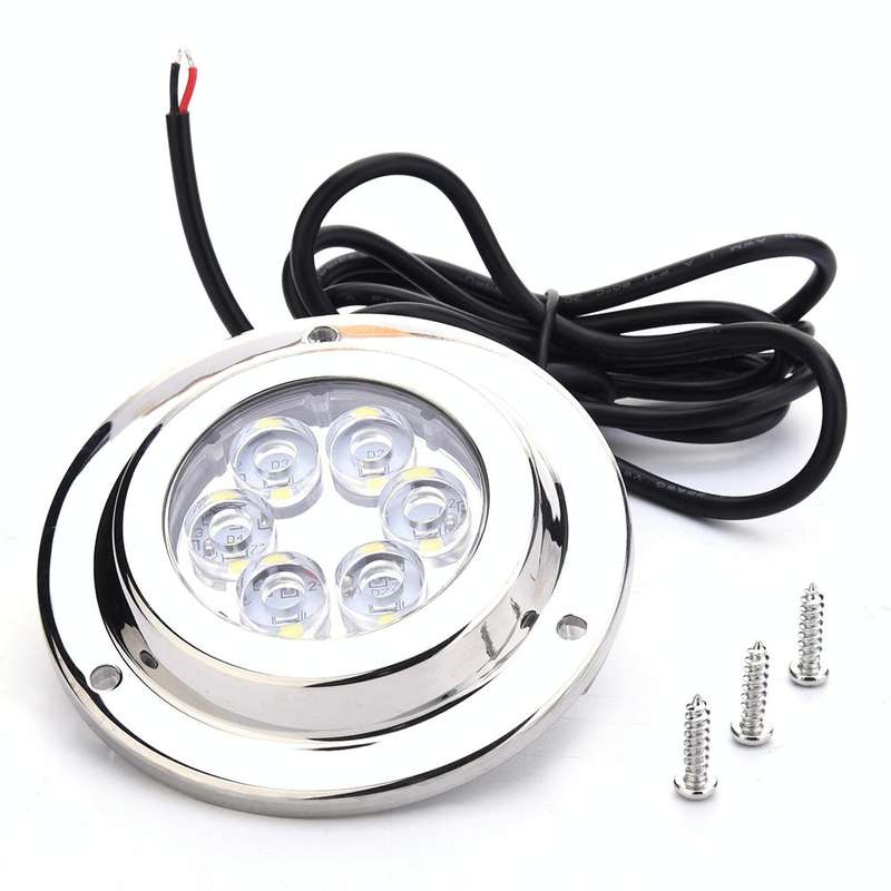 DC 10-30V 12W IP68 316 Stainless 6 LEDs White Light Underwater Light Boat High Power Bright for M...