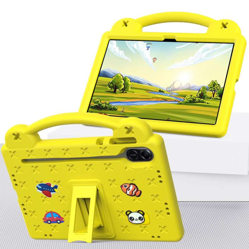 For Honor Pad X9 Handle Kickstand Children EVA Shockproof Tablet Case(Yellow)