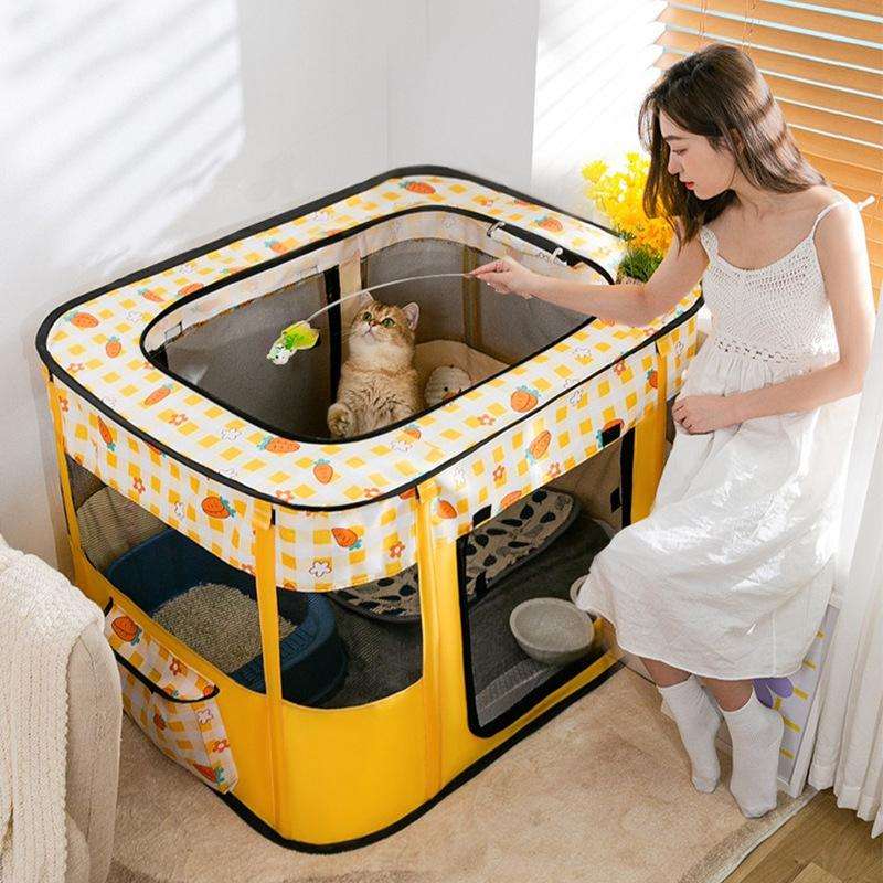 Rectangular Foldable Pet Fence Dog and Cat Litter Pet Delivery Room M(Yellow Carrot)