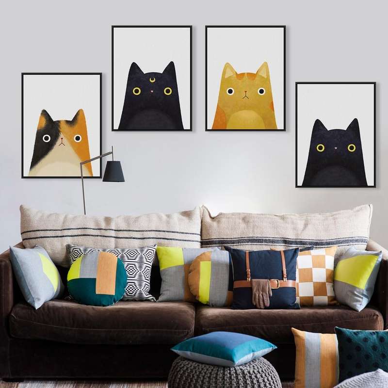 Cute Cat And Avatar Poster Print Canvas Painting Home Art Decoration, Size:4050cm (Black Moon Cat)