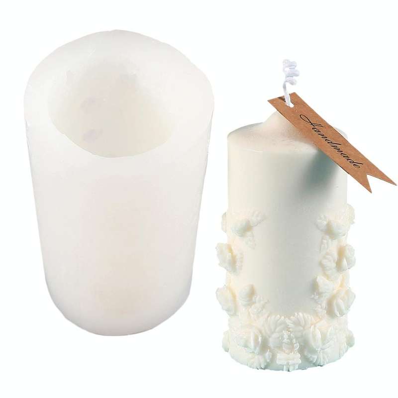 2807 Small Rose Pattern Cylindrical Scented Candle Silicone Mold Plaster Drop Glue Mold