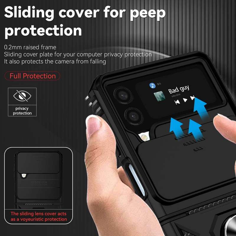 For Samsung Galaxy Z Flip4 Sliding Camshield Holder Phone Case(Black)