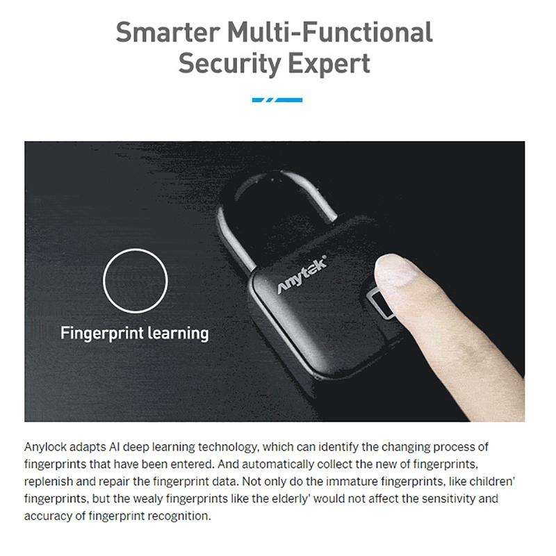 Anytek L3 Intelligent Hidden Fingerprint Padlock Electronic Lock, 10 Fingerprint Edition