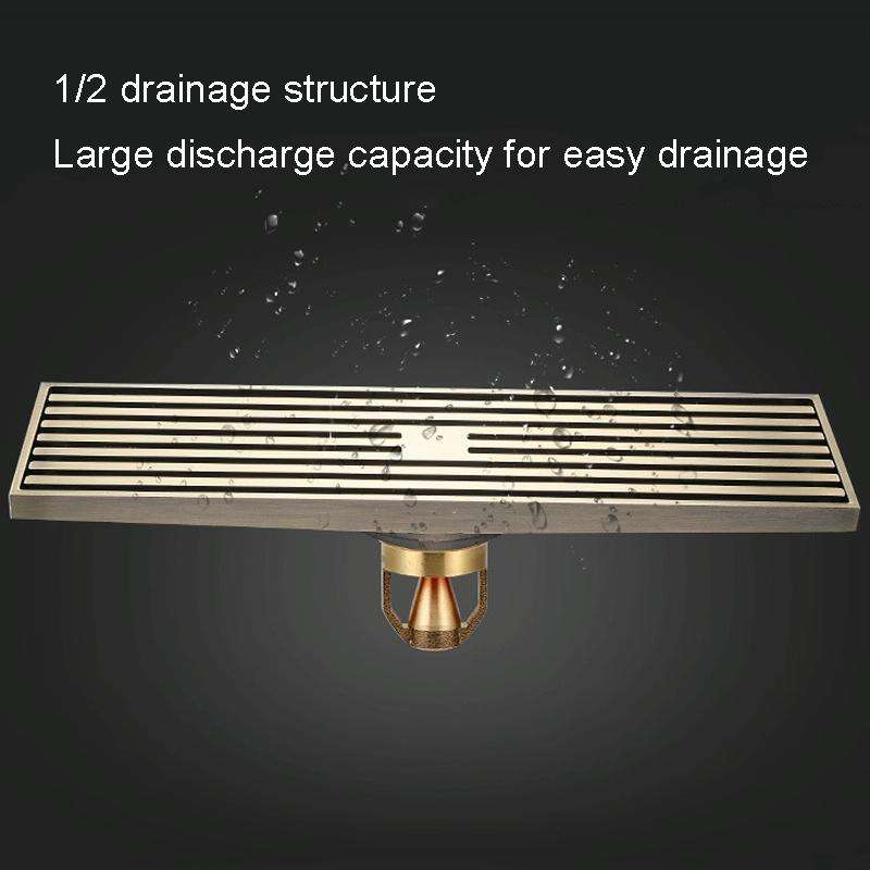 8x30cm Extended Full Copper Strip Floor Drain, Style: K8034 Chrome Plated+5.5 Deep Water Seal