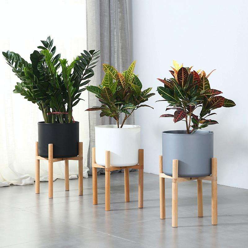 Flower Pot Set Solid Wood Flower Frame + PP Flower Pot(Grey)