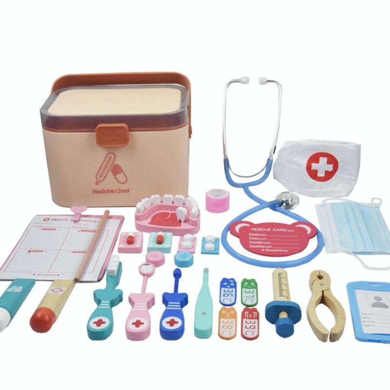 Children Wooden Simulation Medicine Box Pretend Play Toy, Colour: 25 PCS (Pink)