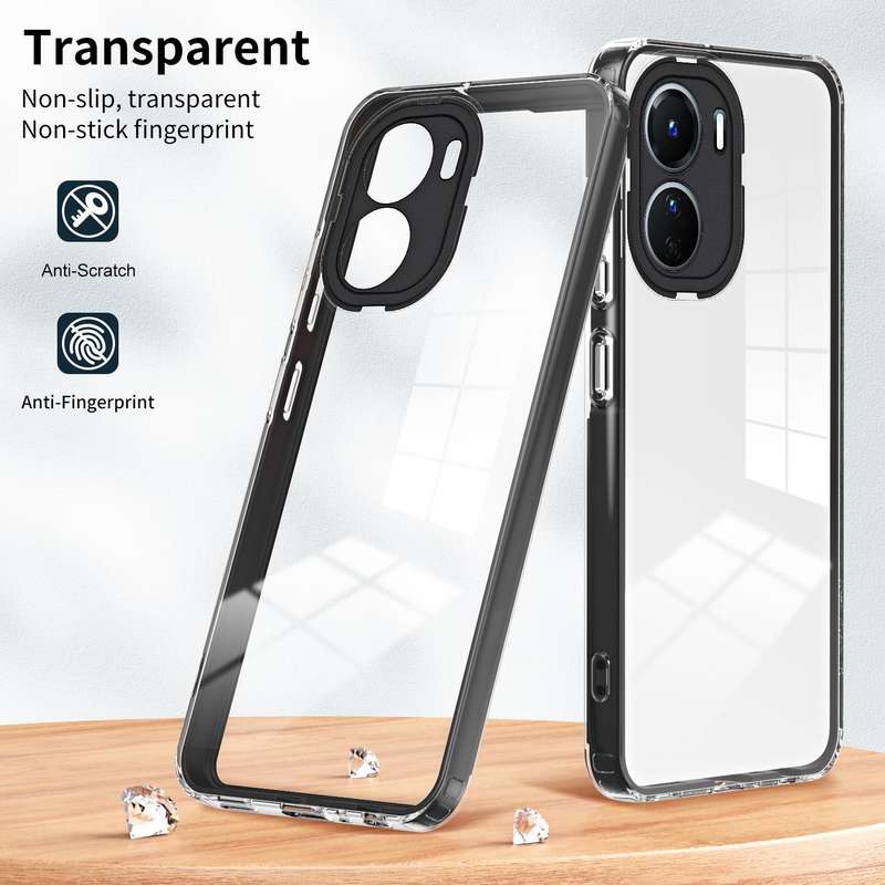For vivo Y16 3 in 1 Clear TPU Color PC Frame Phone Case(Black)