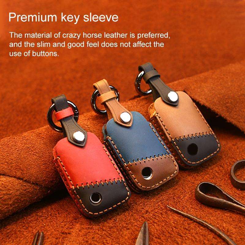 For Volkswagen Car Cowhide Leather Key Protective Cover Key Case, B Version(Blue)