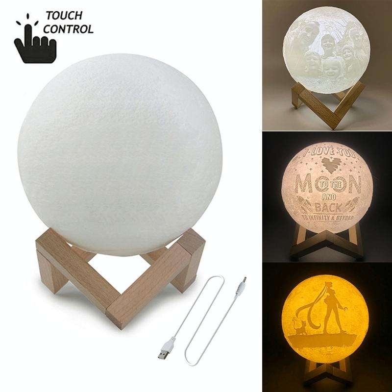 Customized Touch Switch 3-color 3D Print Moon Lamp USB Charging Energy-saving LED Night Light wit...