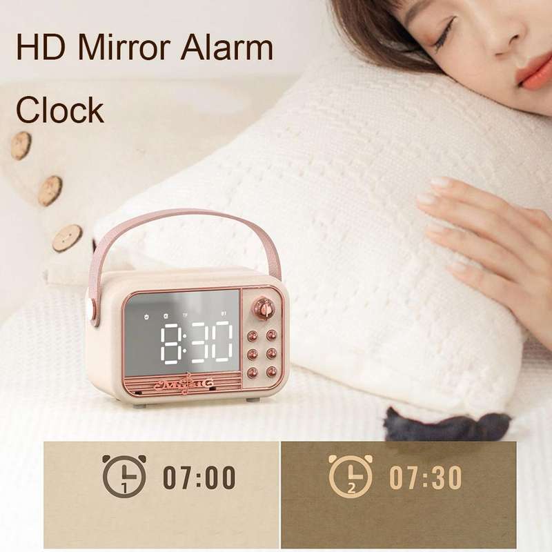 S11 Handheld Retro Alarm Clock Bluetooth Speaker Desktop Portable Clock(Pink)