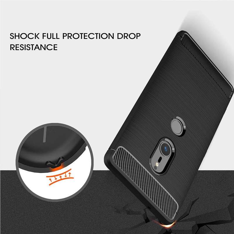 For Sony Xperia XZ2 Brushed Texture Carbon Fiber Shockproof TPU Protective Back Case(Black)