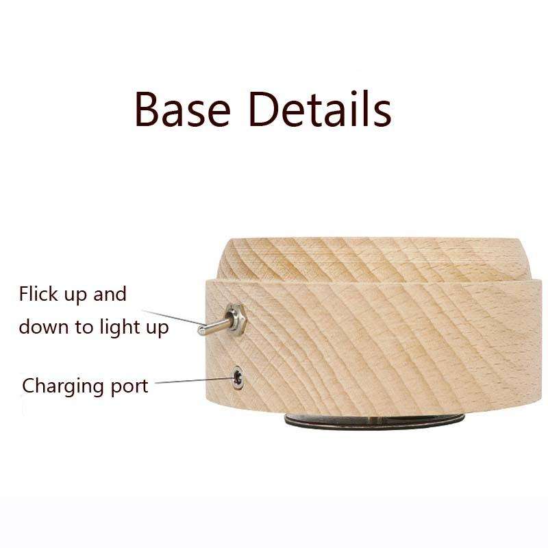Girl Bedside Lamp Crystal Ball Wooden Base Music Box Charging Glow Rotating Night Light, Random M...