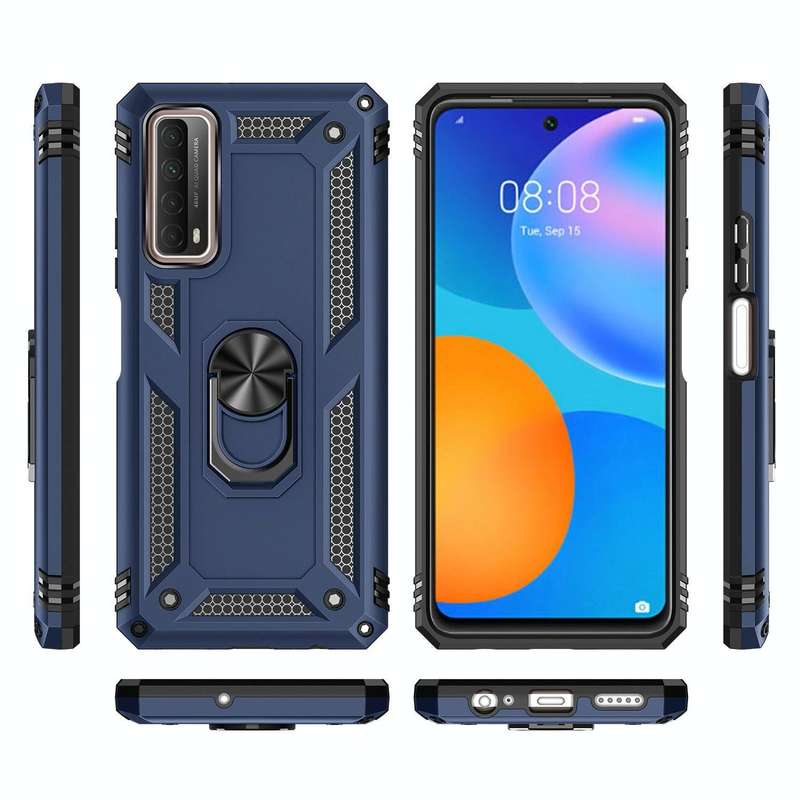 For Huawei P Smart 2021 Shockproof TPU + PC Protective Case with 360 Degree Rotating Holder(Blue)