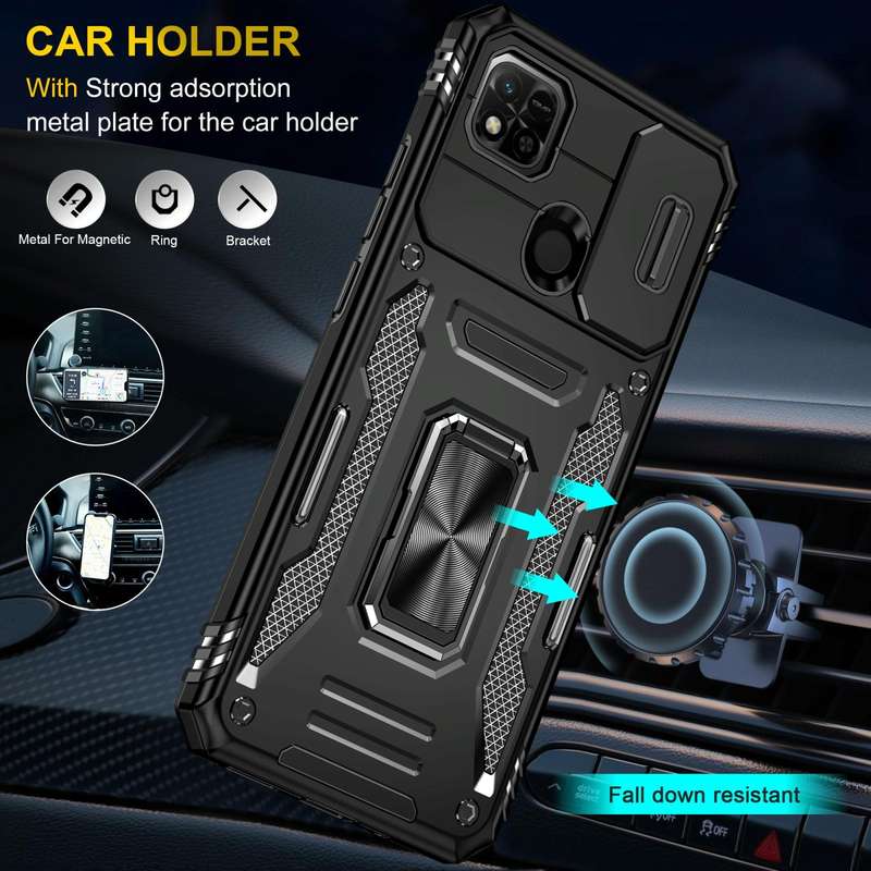 For Xiaomi Redmi 9C / 10A Armor PC + TPU Camera Shield Phone Case(Black)