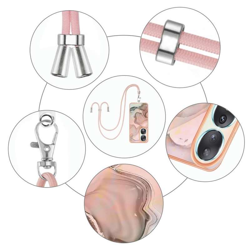 For Honor 90 5G Electroplating Marble Dual-side IMD Phone Case with Lanyard(Rose Gold 015)