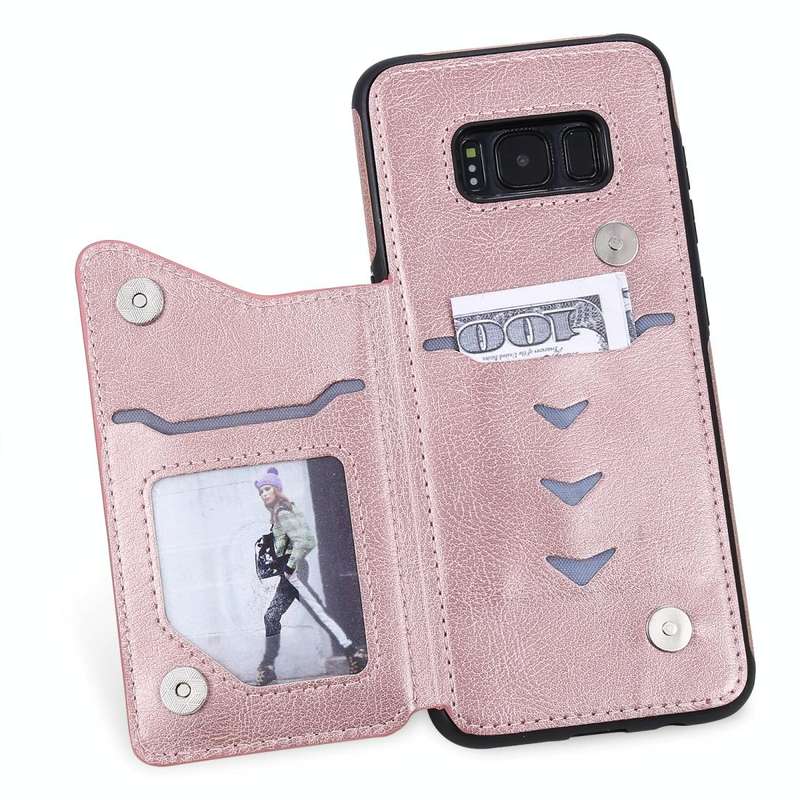 For Galaxy S8 Solid Color Double Buckle Zipper Shockproof Protective Case(Rose Gold)