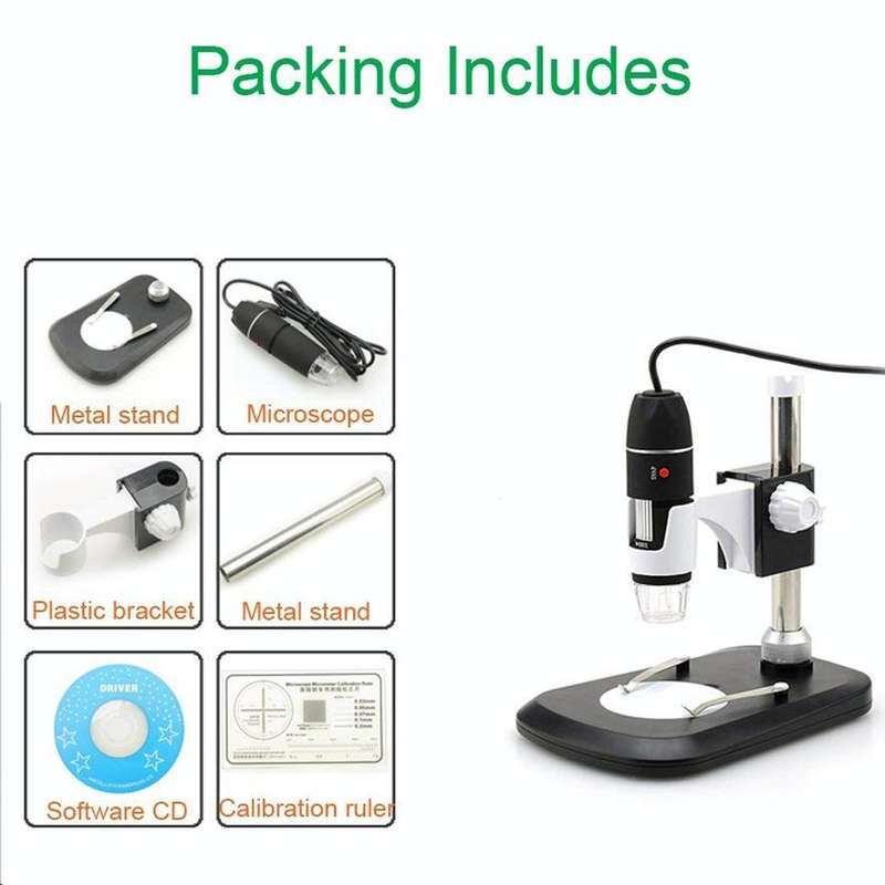 DMS-MDS800 40X-1600X Magnifier 2.0MP Image Sensor USB Digital Microscope with 8 LEDs & Profession...