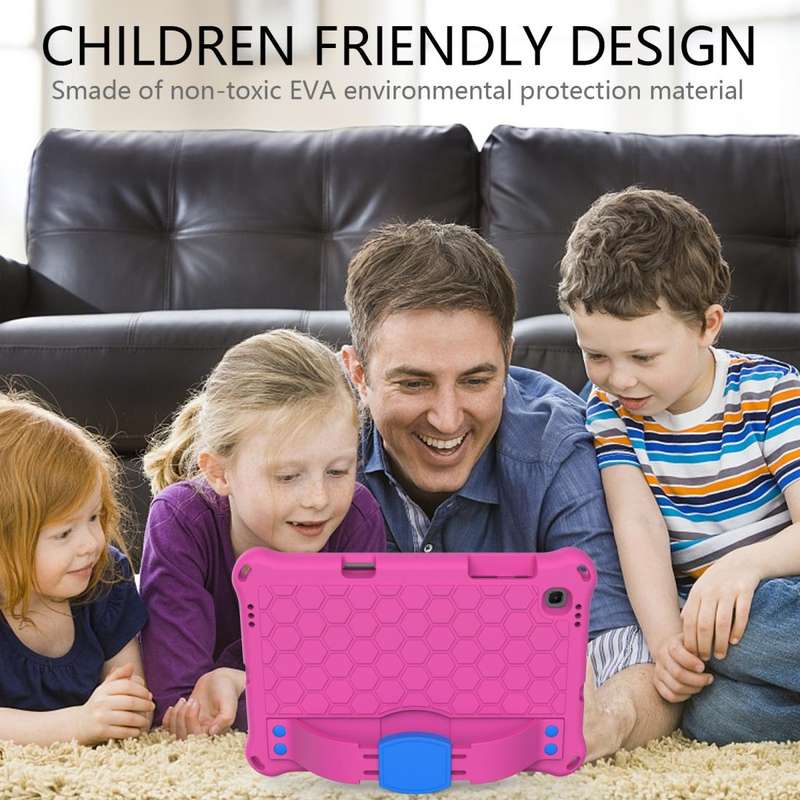 For Samsung Galaxy Tab S6 Lite P610 Honeycomb EVA + PC Shockproof Case with Strap(RoseRed+Blue)