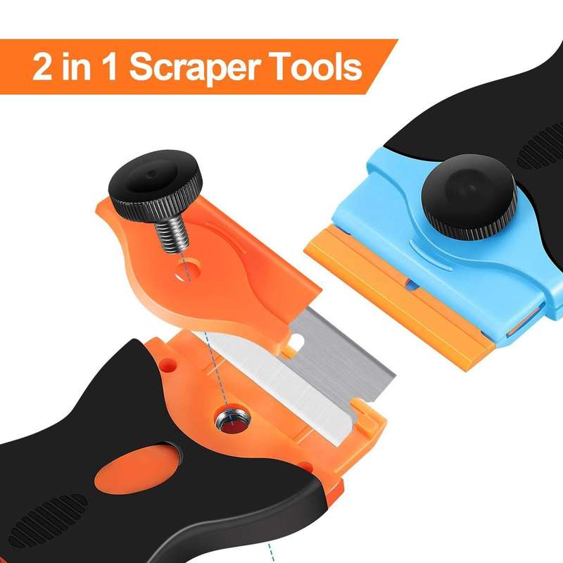 Double Headed Scraper Blade Glue Squeegee Remover Cleaner Tool (Blue)
