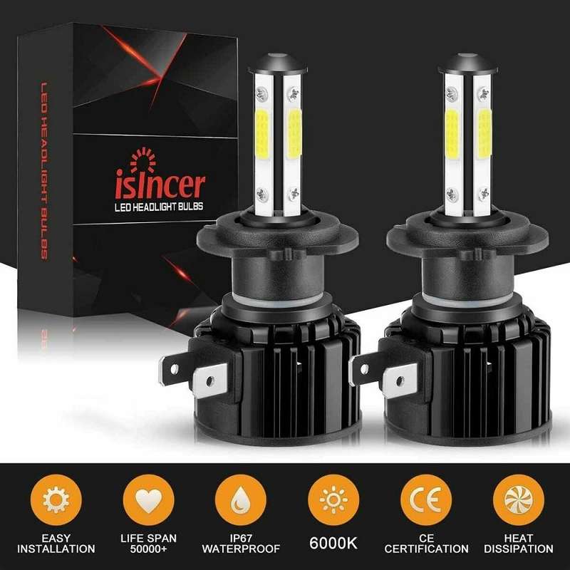 F8 H7 2 PCS 22W 3000LM 6000K Four Side DOB LED Headlight Fog Light Bulbs High Beam Conversion Kit...