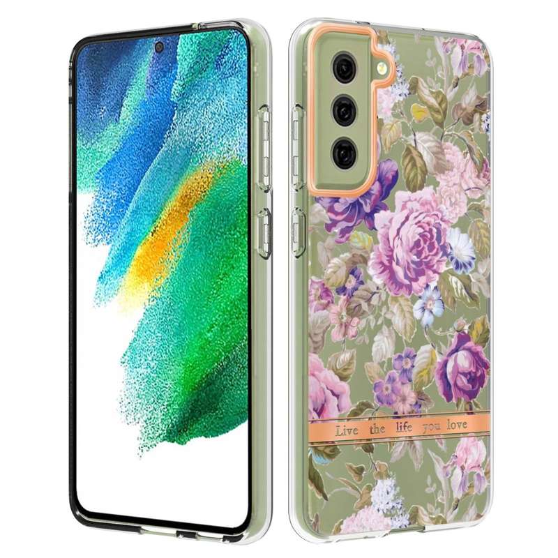 For Samsung Galaxy S21 FE 5G Flowers and Plants Series IMD TPU Phone Case(Purple Peony)