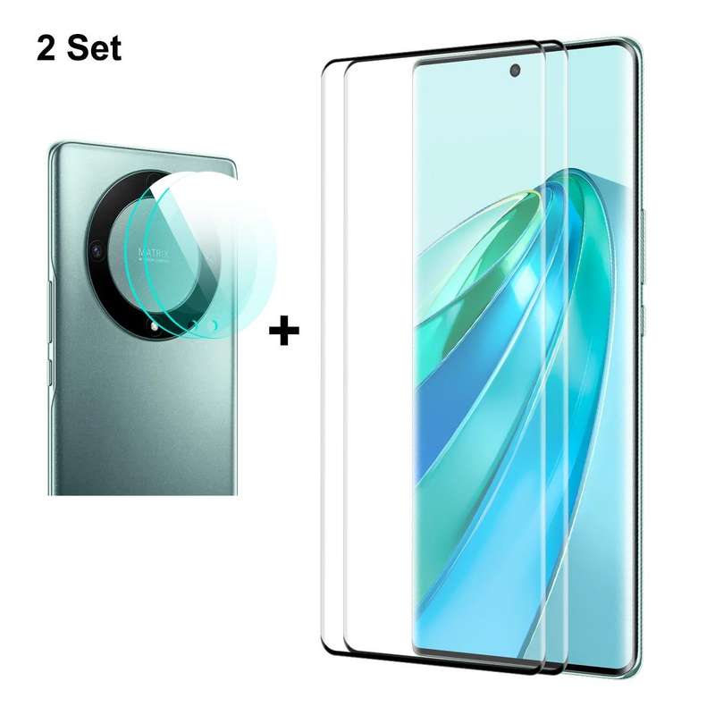 For Honor X9A / Magic5 Lite 2pcs ENKAY 3D Hot Bending Edge Glue Tempered Glass Full Film with Len...