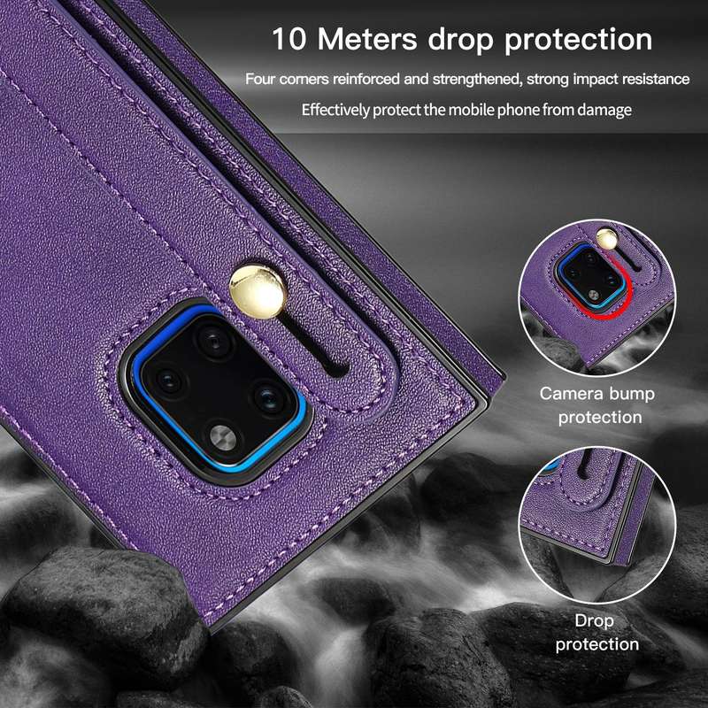 For Huawei Mate 20 Pro Wrist Strap PU+TPU Shockproof Protective Case with Crossbody Lanyard & Hol...