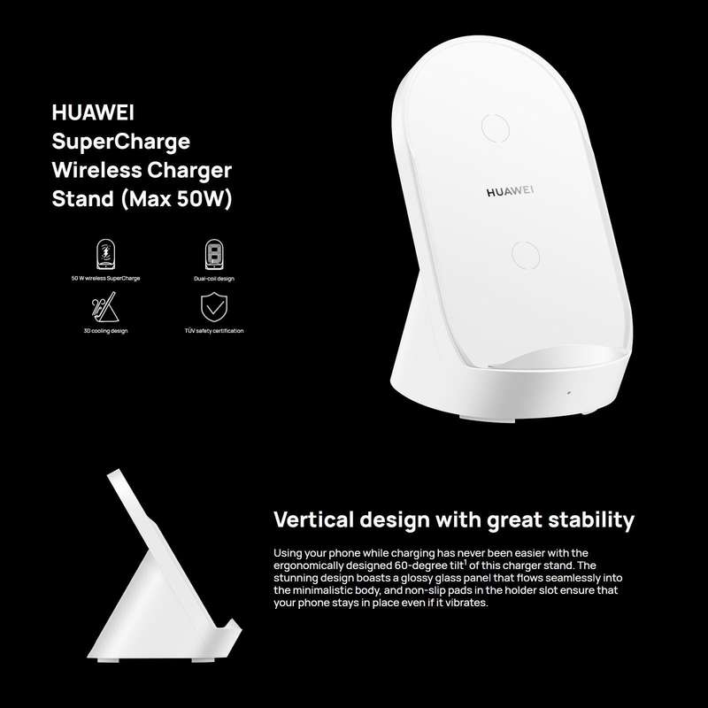 Original Huawei CP62R 50W Max Qi Standard Super Fast Charging Vertical Wireless Charger Stand (Wh...
