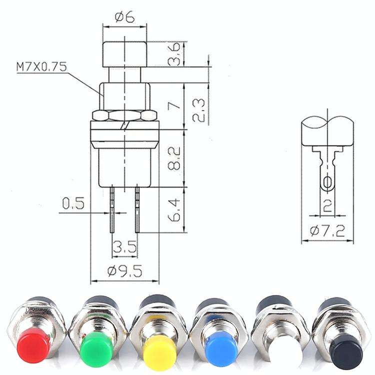 10 PCS 7mm Thread Multicolor 2 Pins Momentary Push Button Switch(White)