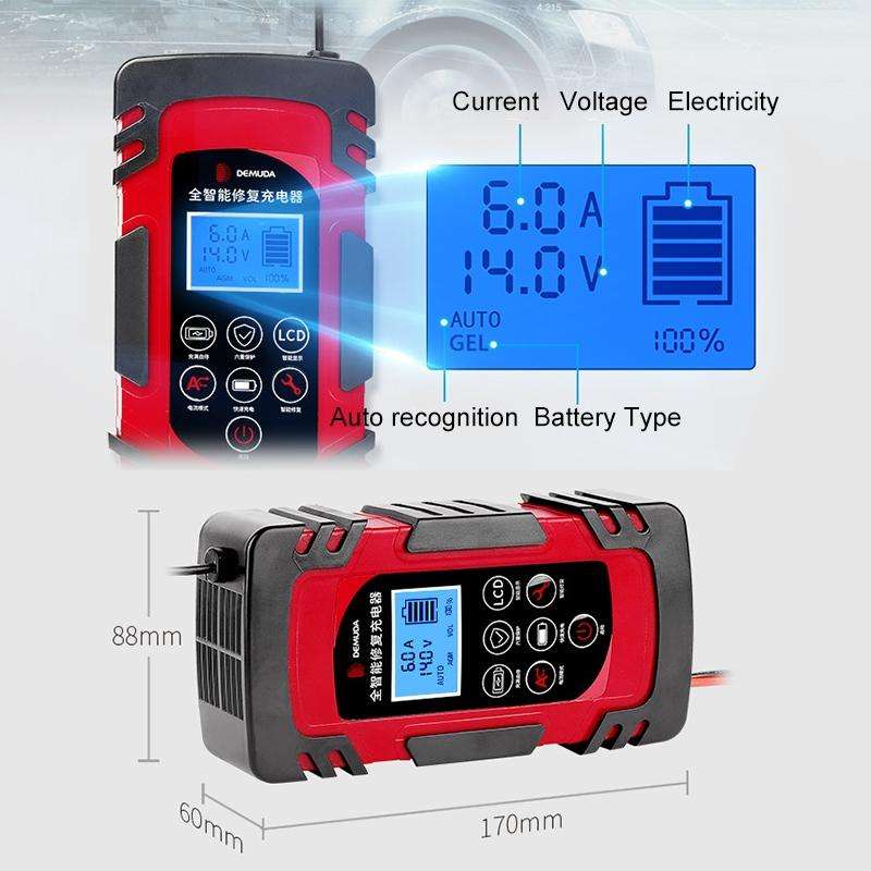 DEMUDA DC-80 Car Battery Charger 12V/24V Intelligent Pulse Repair Type Lead-acid Battery, Plug Ty...