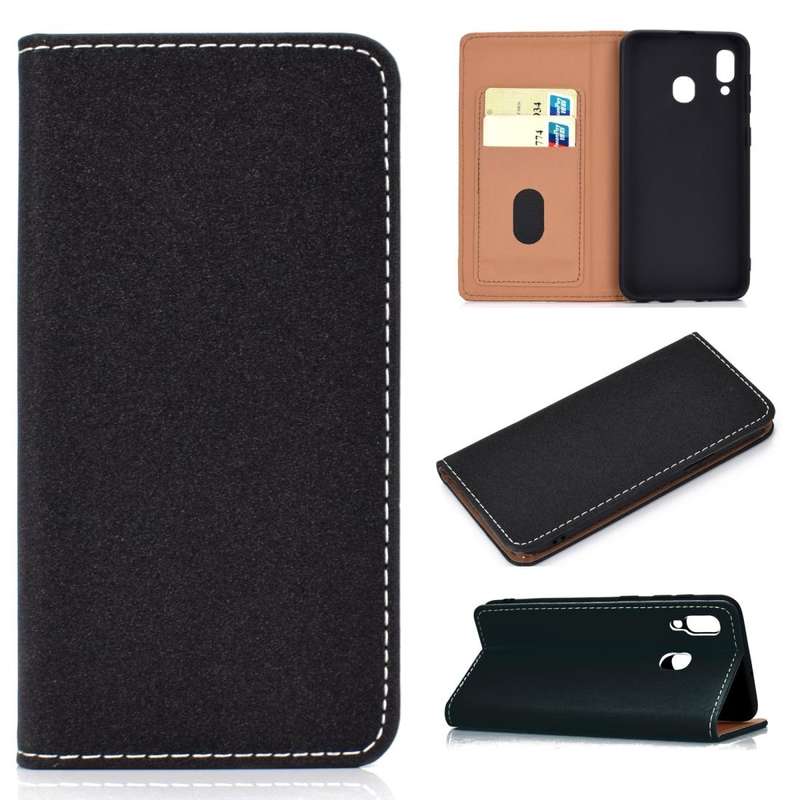 For Galaxy A30 Solid Color Magnetic Horizontal Flip Leather Case with Card Slot & Holder(Black)