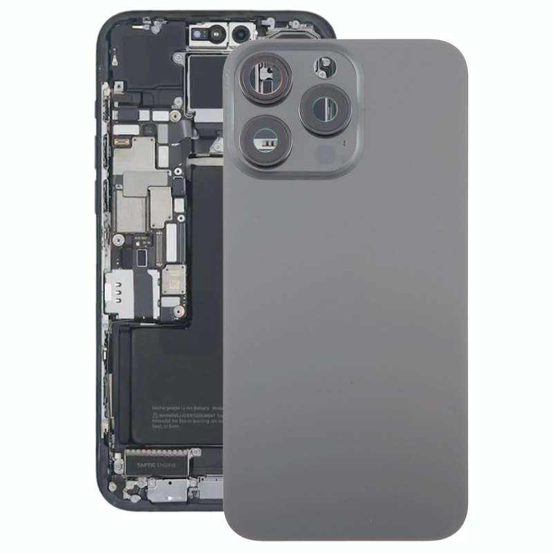 For iPhone 15 Pro Glass Battery Back Cover with Camera Lens Cover(Black)