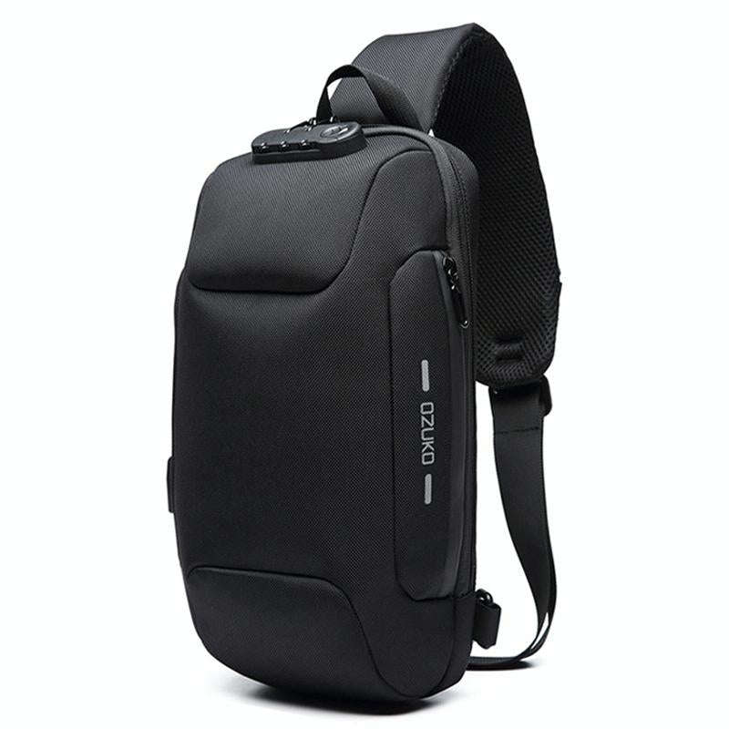 OZUKO 9223 Anti-theft Men Chest Bag Waterproof Crossbody Bag with External USB Charging Port, Sty...