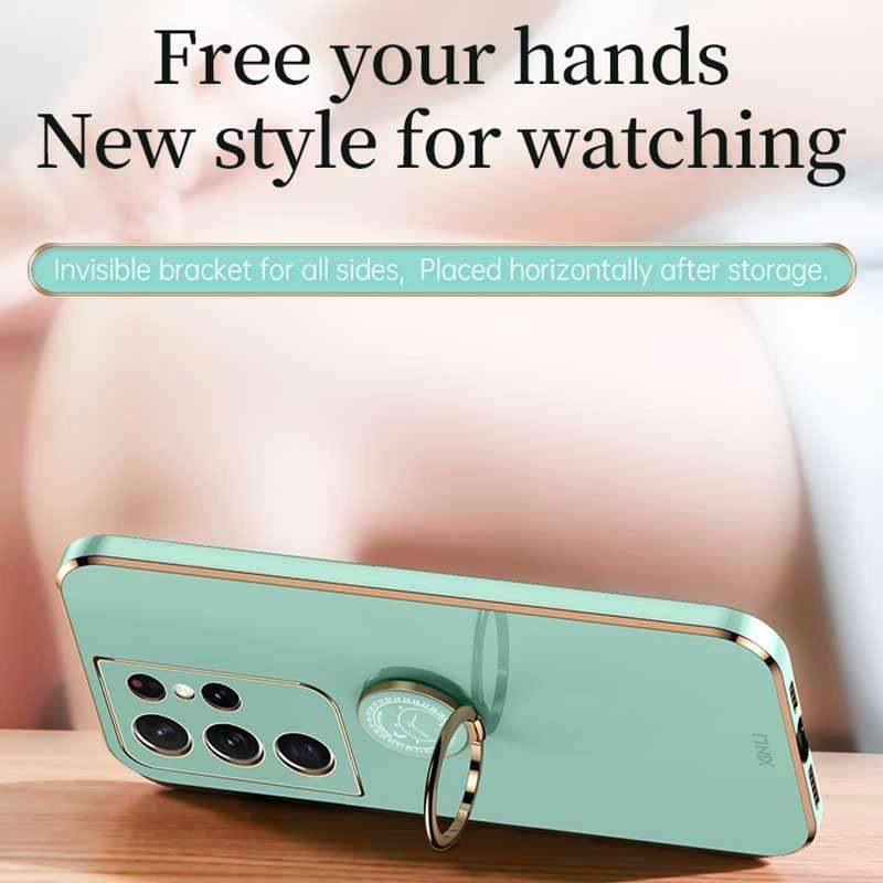 For Samsung Galaxy S21 Ultra 5G XINLI Straight Edge 6D Electroplate TPU Phone Case with Ring Hold...