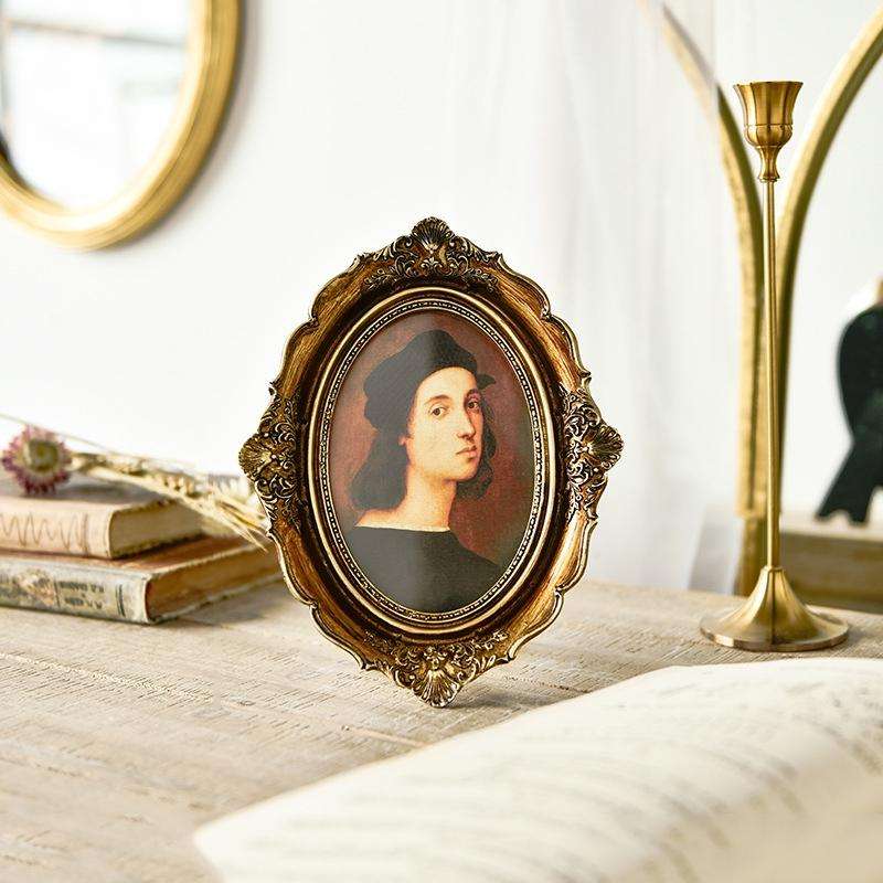 Retro Imitation Wood Home Decor Photo Frames, Spec: Oval-6 inches