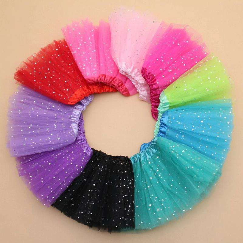 Girls Stars Sequins Mesh Tutu Skirt Costumes, Size:One Size(Black)