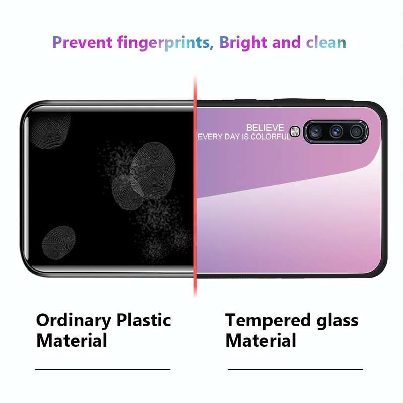 For Galaxy A70 Gradient Color Glass Case(Red Blue)