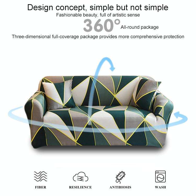 Double Seat Full Coverage Elastic Non-slip Sofa Cover(Geometric Green)