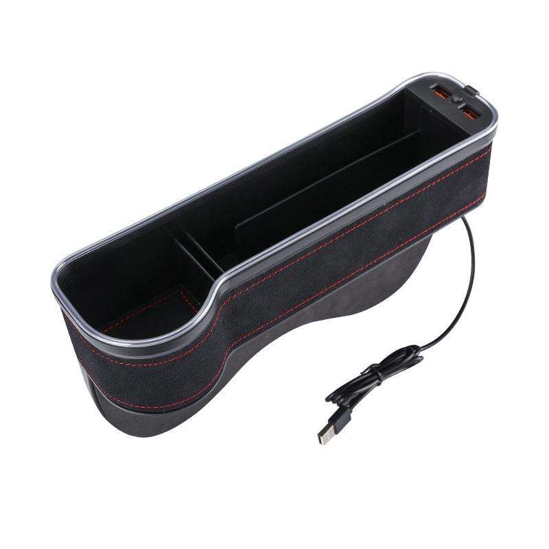 Car Central Control Seat Gap Storage Box with Dual USB Ambient Lights, Color: Suede Black Princip...