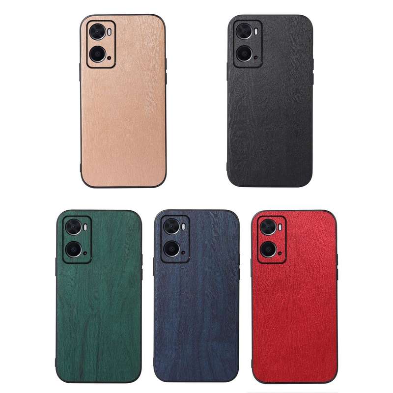 For OPPO A76 Wood Texture PU Phone Case(Blue)