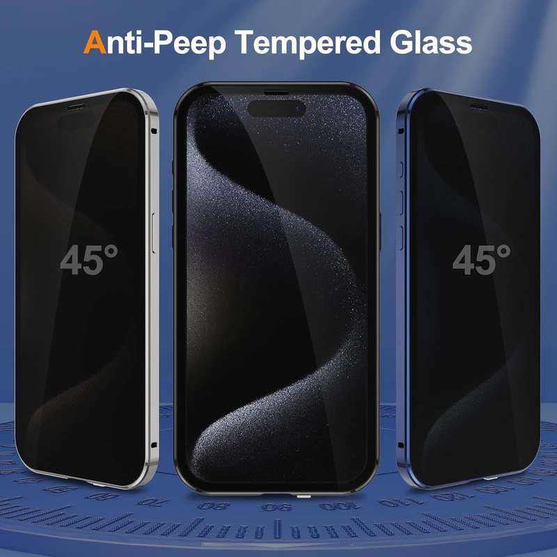 For iPhone 15 Pro Max Anti-peeping Magnetic Double-sided Tempered Glass Phone Case(Black)