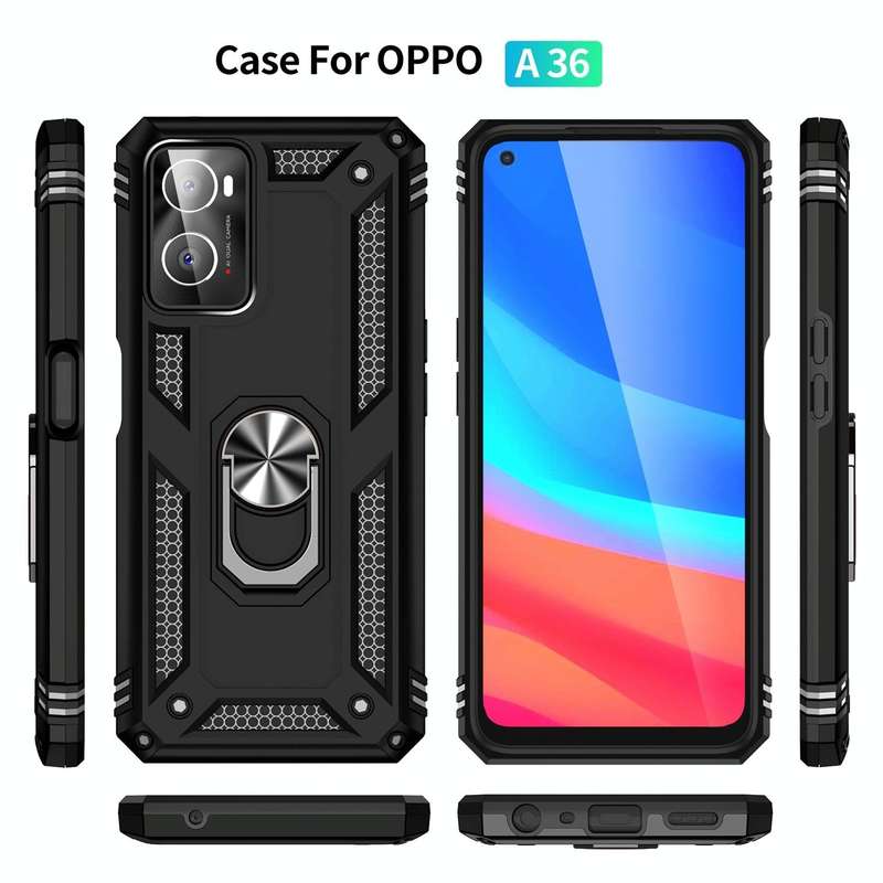 For OPPO A36 / A76 Shockproof TPU + PC Phone Case(Black)