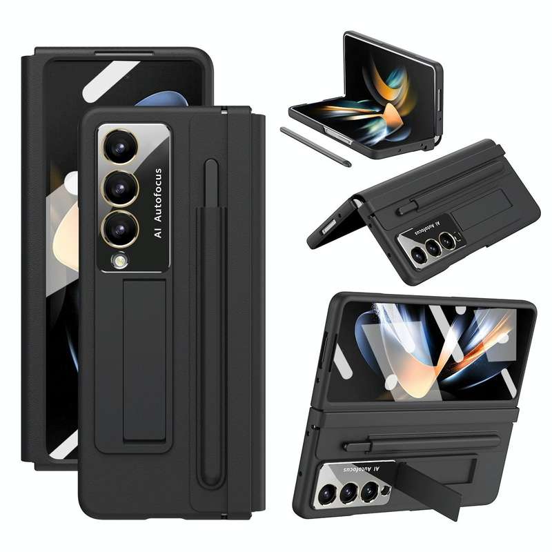 For Samsung Galaxy Z Fold4 PU + PC Full Coverage Phone Case with Pen/Pen Slots(Black)