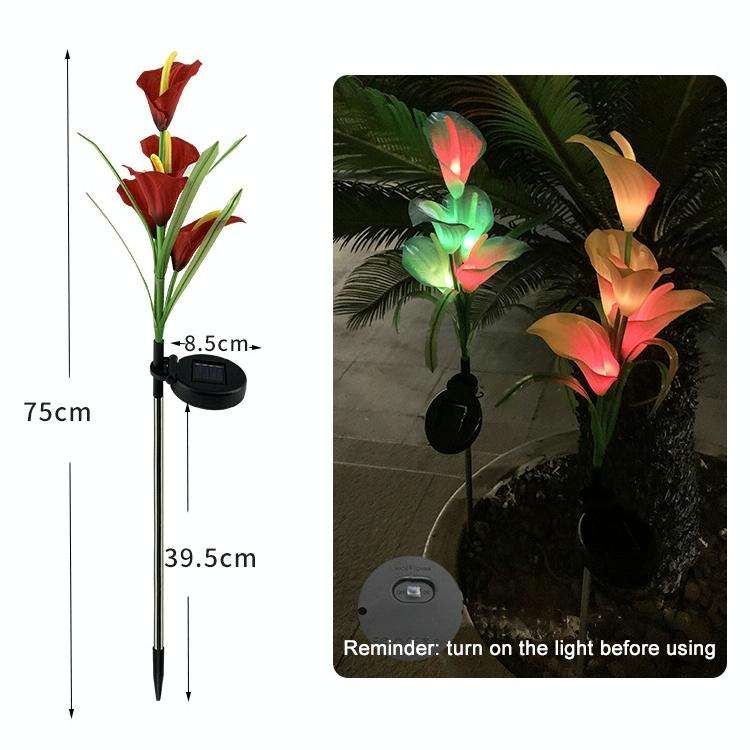 3PCS Simulated Calla Lily Flower 5 Heads Solar Powered Outdoor IP65 Waterproof LED Decorative Law...