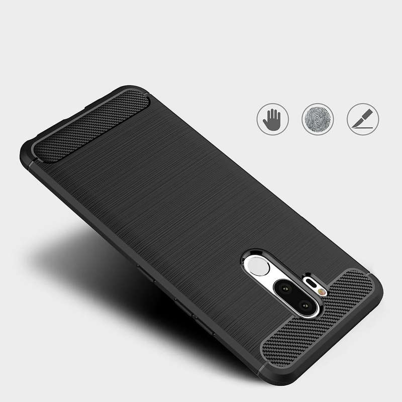 For LG G7 ThinQ Brushed Texture Carbon Fiber Shockproof TPU Protective Back Case (Black)