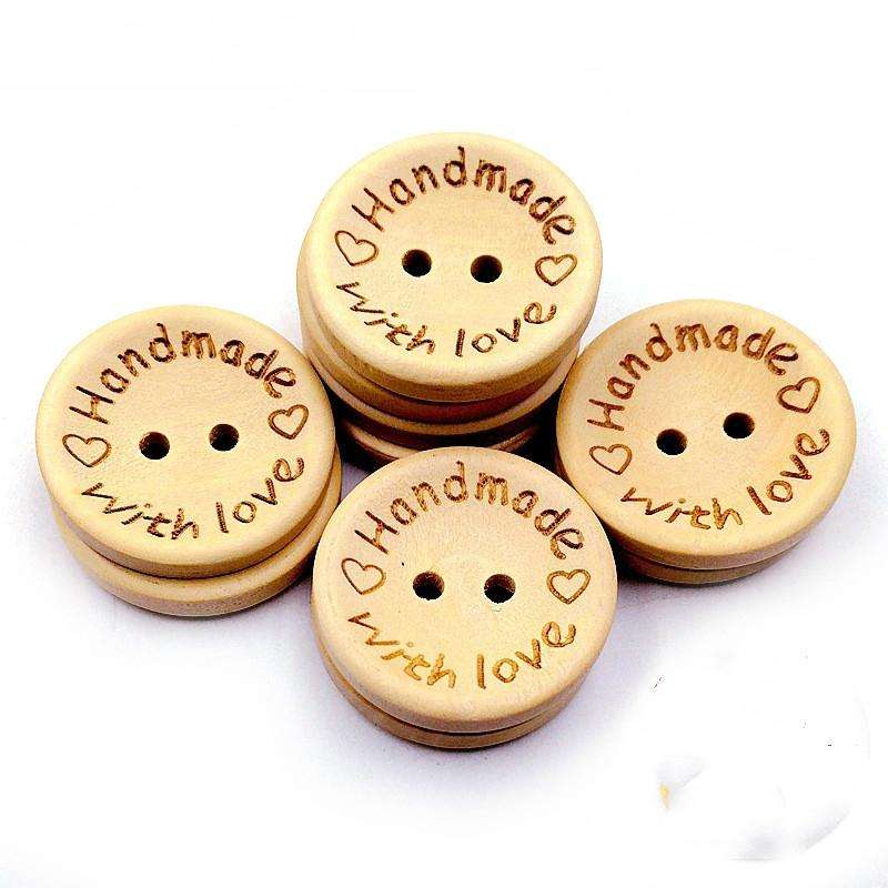 100 PCS/Set Natural Color Wooden Buttons Handmade Love Letter Wood Button Craft DIY Baby Apparel ...